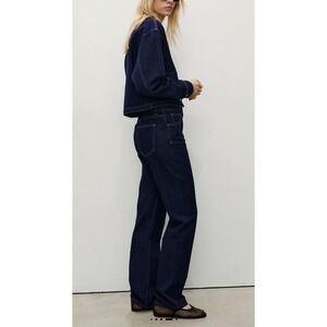 MANGO‎ DENIM HAVANA High Rise Straight Leg Jeans Dark Wash Raw Hem Womens 4 NWOT